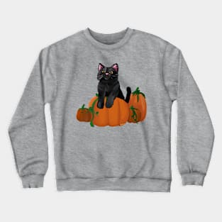 Black Cat in a Pumpkin Patch Crewneck Sweatshirt